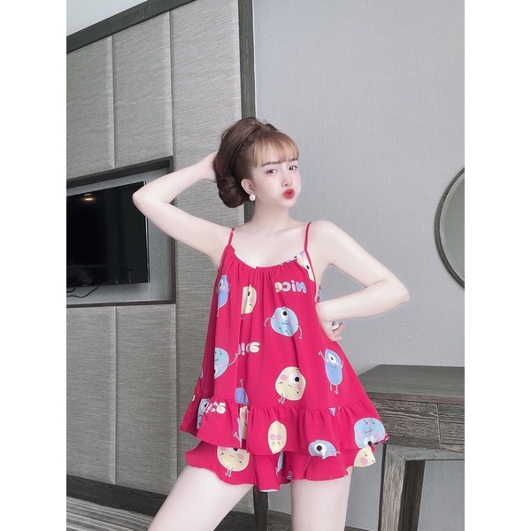 Đồ Ngủ Sexy Nữ, Bộ Ngủ Sexy Chất Mango 2 Dây Bèo Freesize 40-70kg
