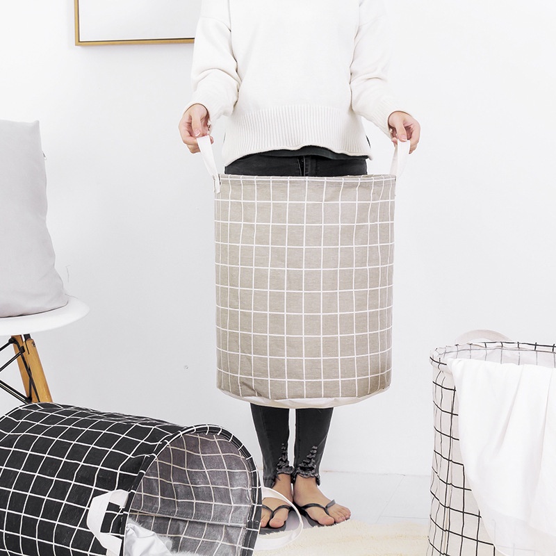 Giỏ đựng đồ dơ bằng vải lanh cotton chống nước có thể gấp gọn tiện dụng
