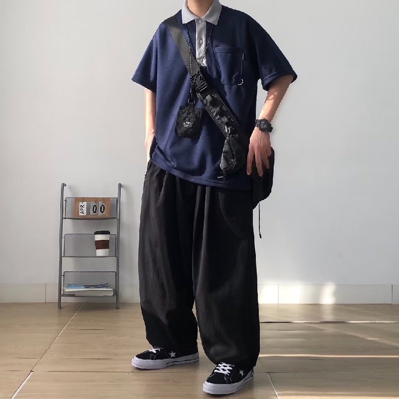 Áo Thun polo Tay Ngắn Dáng Rộng Thoáng Khí Phong Cách Nhật Bản Thời Trang Mùa Hè Cho Nam