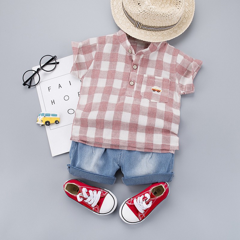 Set Áo Thun Ngắn Tay Cổ Tròn + Quần Short Thời Trang Cho Bé Trai