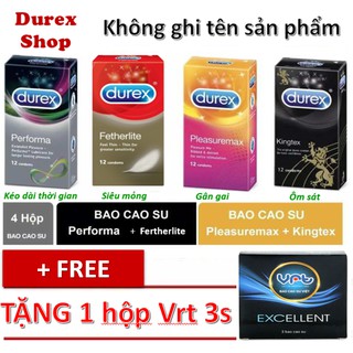 [COMBO HOT] 4 hộp Bao Cao Su Durex tùy chọn Tặng 1 hộp Vrt 3s - 51 cái