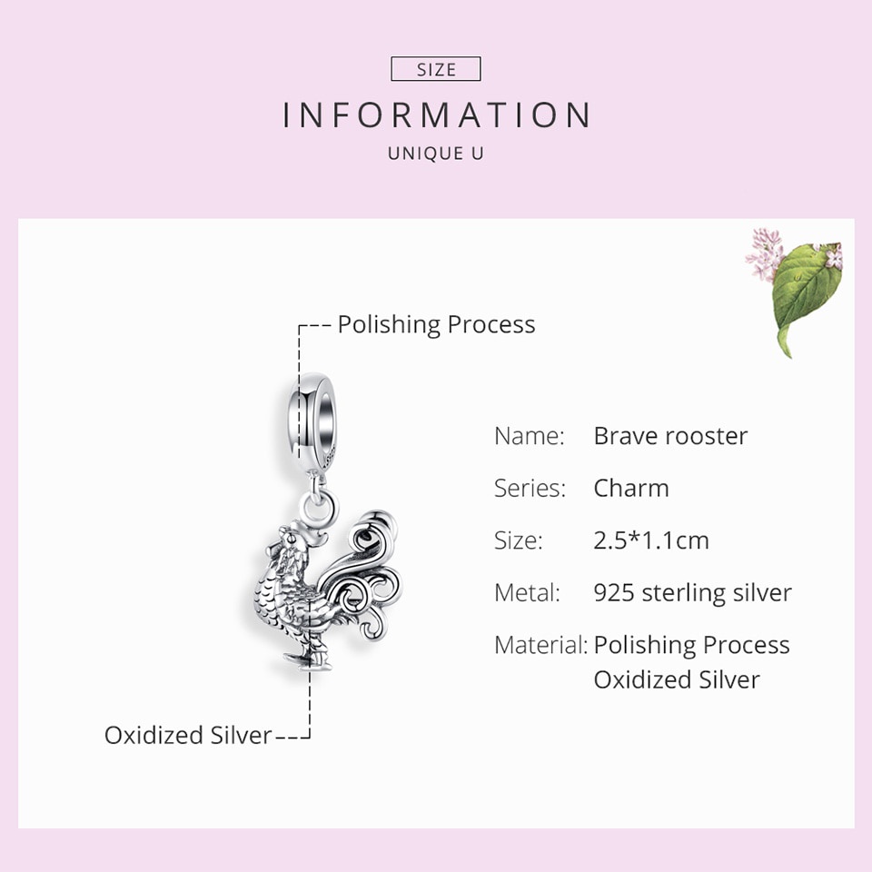 Hạt charm Bamoer SCC1337 bạc 925 hình con gà làm đồ trang sức thời trang