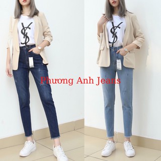 Quần jean nữ Vnxk tua rua xước nhẹ - dáng Boyfriend ống rộng, Phương Anh Jeans