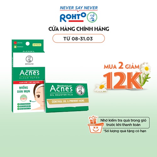 Combo miếng dán mụn Acnes Clear Patch 24 miếng & Phim thấm dầu Oil Remover Film 50 tờ