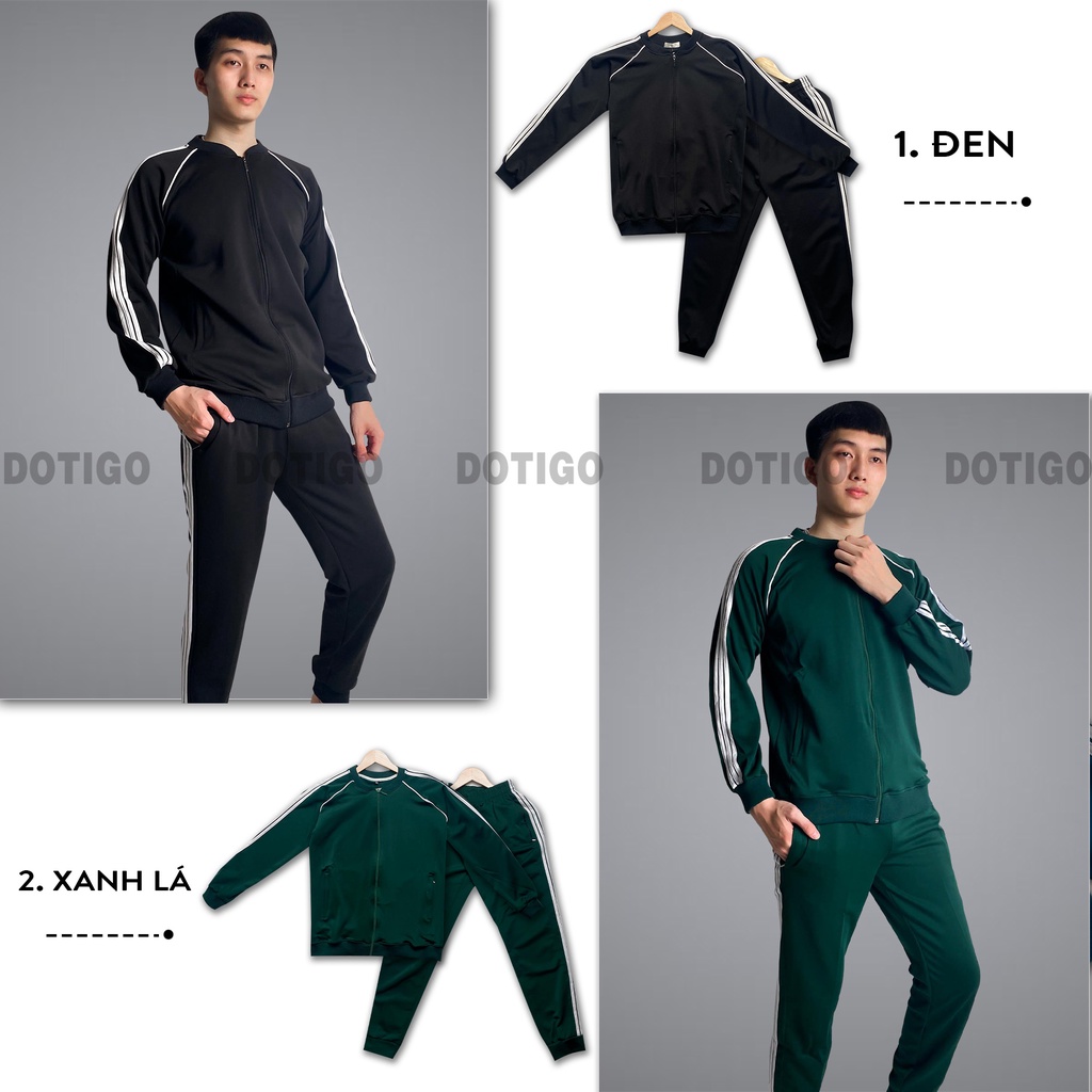 Bộ thể thao nam nữ kẻ sọc thu đông Bộ nỉ cao cấp DOTIGO BN01