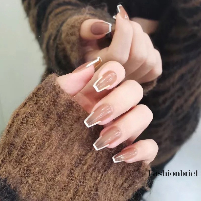 Set 24 móng tay giả màu trắng có thể tháo rời