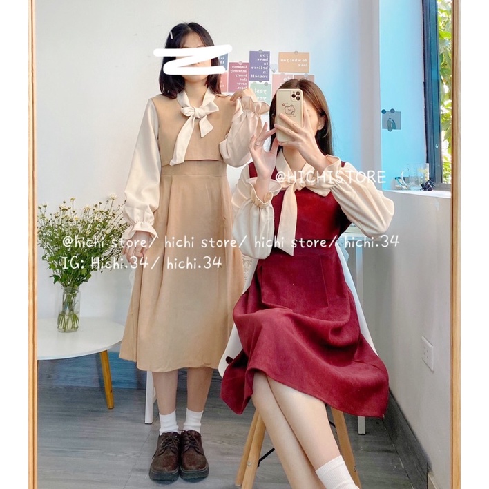váy dài vintage thu đông ảnh thật video hichi 2 lớp | BigBuy360 - bigbuy360.vn