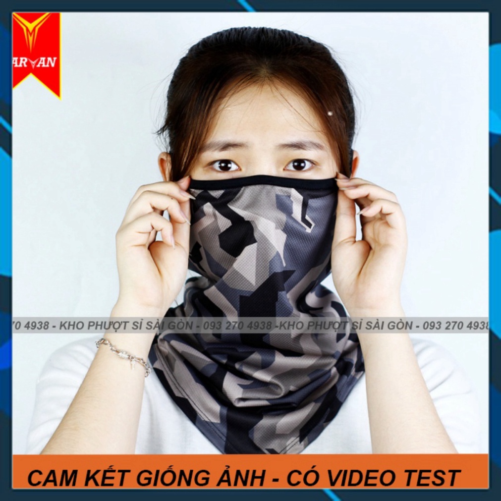 ĐƯỢC CHỌN MẪU - Khăn camo rằn ri xám tam giác trùm đầu chống bụi đa năng đội mũ bảo hiểm - khẩu trang đa năng tam giác