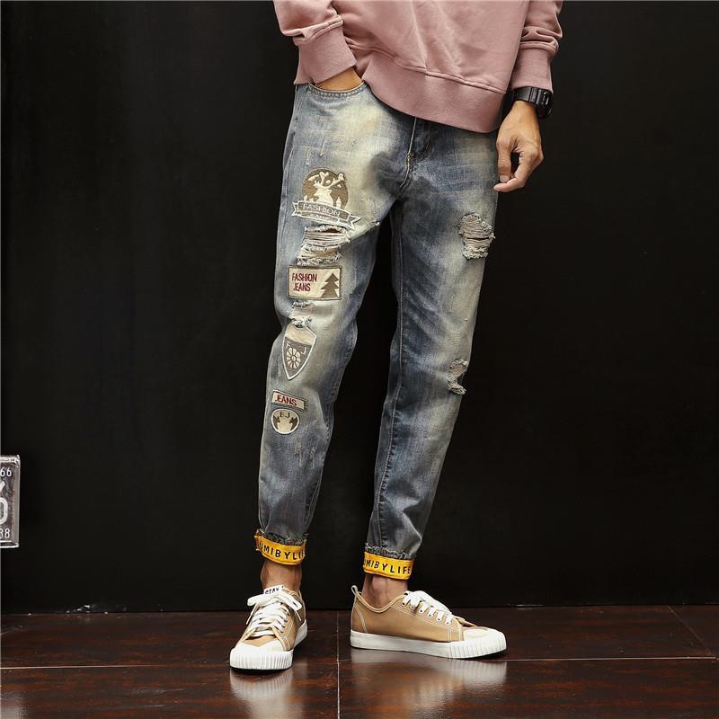 Quần Jeans Dài Ống Túm Rách Gối Thời Trang Cho Nam 42Nine