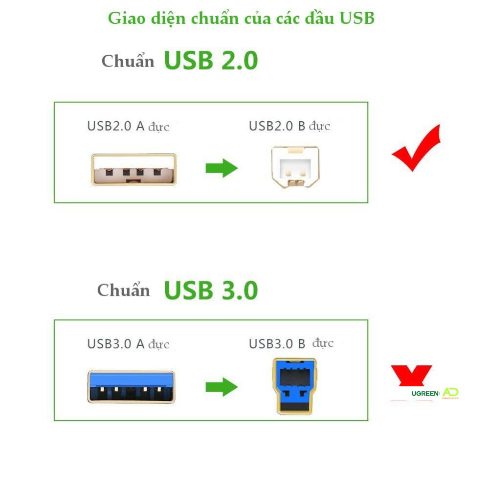 Dây máy in USB 2.0 chuẩn A đực sang chuẩn B đực dài từ 1-5m UGREEN US135 - Hàng phân phối chính hãng