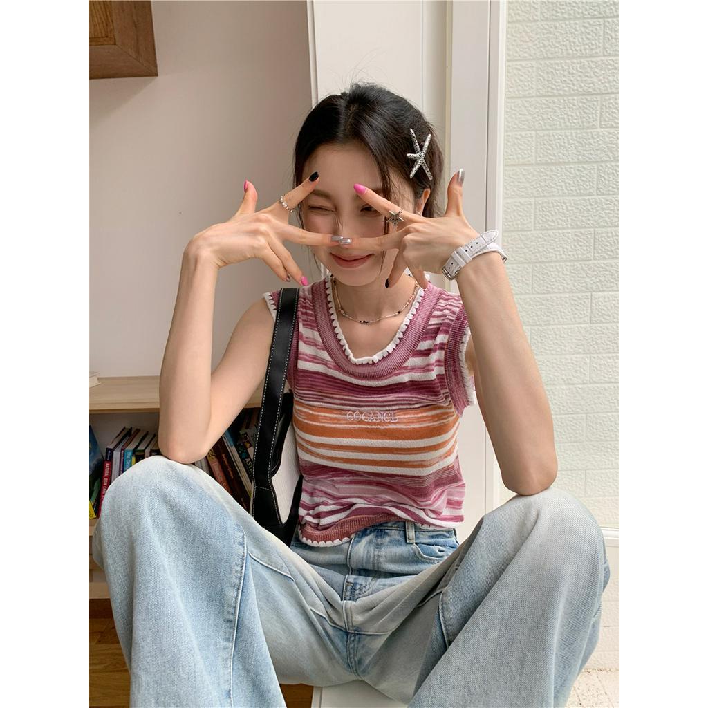 Áo Len Họa Tiết Kẻ Sọc Nhiều Màu Sắc Phong Cách Hàn Quốc Thời Trang Mùa Hè 62649