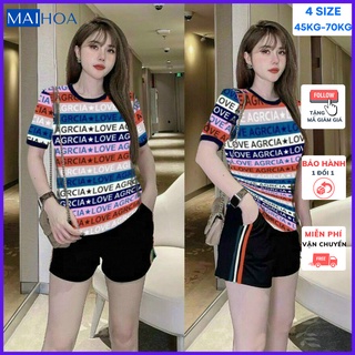 Bộ nữ cotton bigsize mặc nhà MAIHOA Set bộ nữ thun đùi áo form rộng cộc tay kẻ sọc chữ dáng thể thao M22