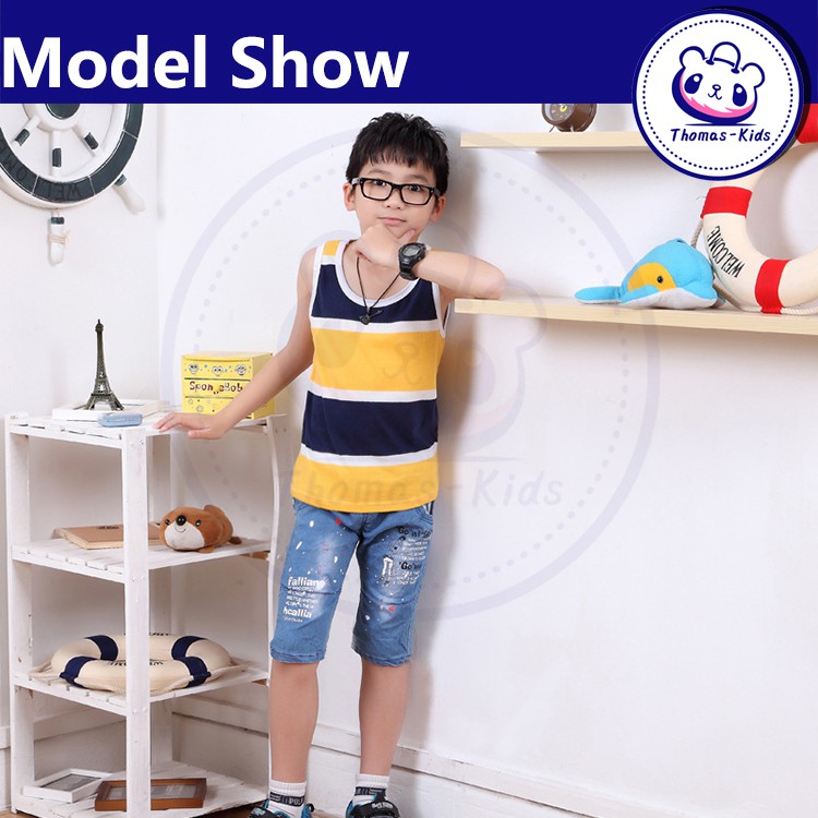 [Hàng có sẵn] D121#Áo thun ba lỗ chất liệu Cotton mềm kích thước 110-140cm cho bé trai