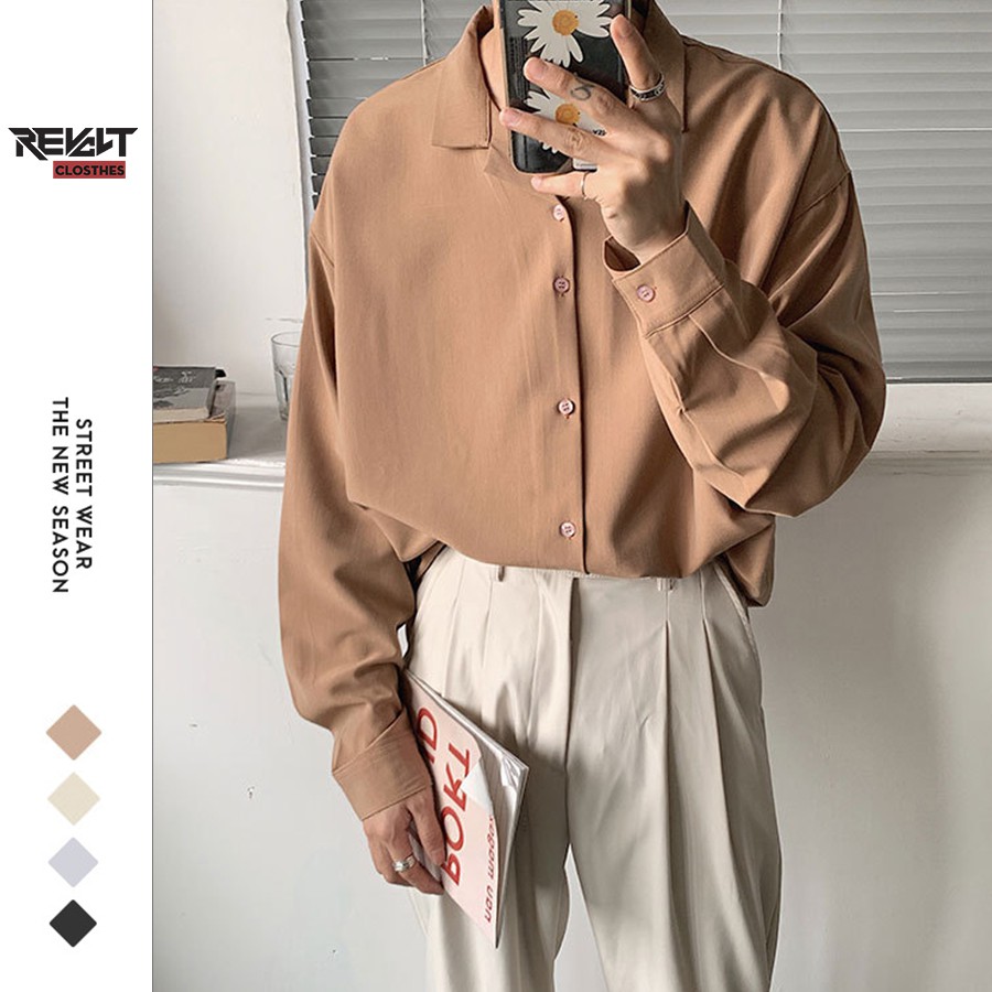 Sơ mi nam form rộng dài tay trơn Basic Unisex nhiều màu, Áo sơ mi nam Hàn Quốc tay dài RevoltClothes21/ss | BigBuy360 - bigbuy360.vn