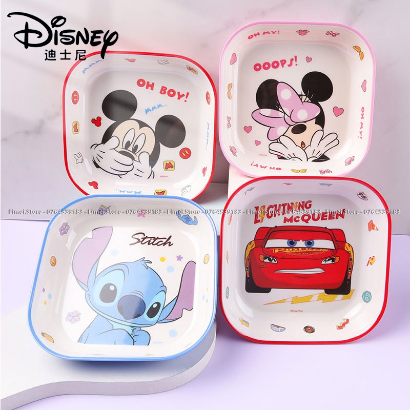 Dĩa ăn dặm , Đĩa vuông Melamine Elsa Frozen Car Mickey Minnie cho trẻ em Disney