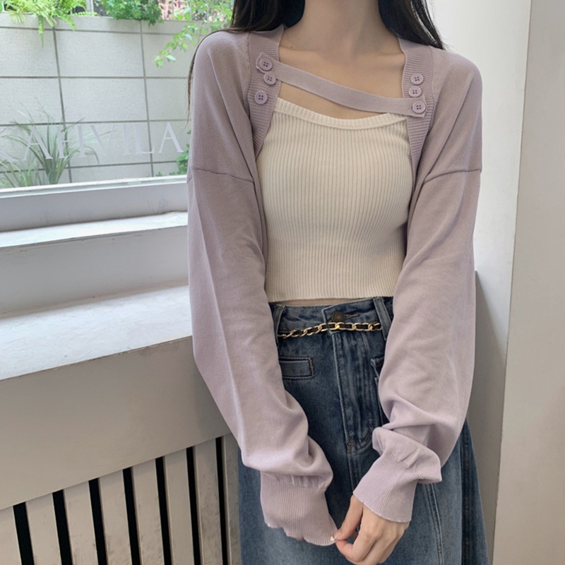 Áo Khoác Cardigan Dệt Kim Tay Dài Dáng Rộng Che Nắng Thời Trang Mùa Hè Cho Nữ