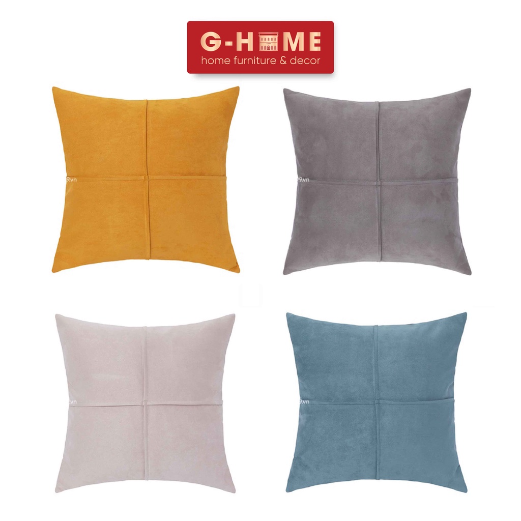 Vỏ gối suede cao cấp Ghome, vỏ gối vuông da lộn, đệm gối sofa trơn màu mềm mại sang trọng VG21M2