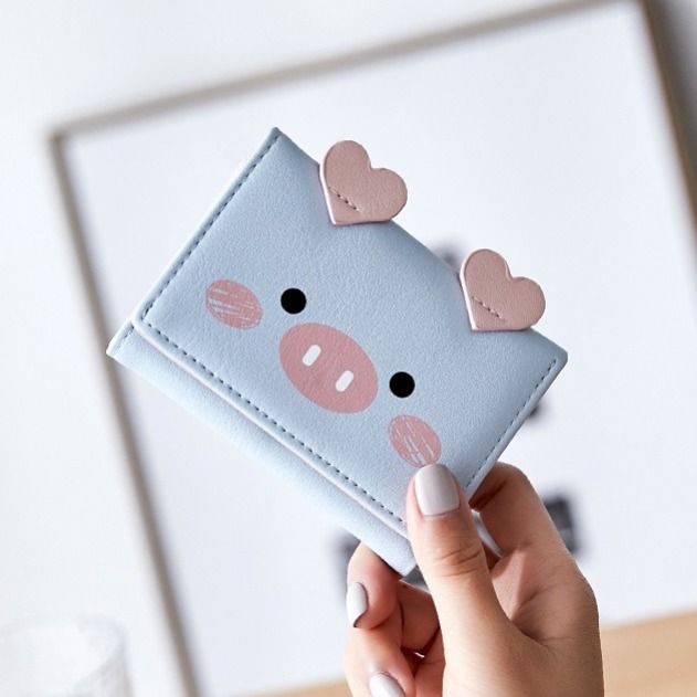 Ví Da Mềm Gấp Ba Đa Năng In Hình Heo Hoạt Hình Phong Cách Hàn Quốc Dành Cho Nữ