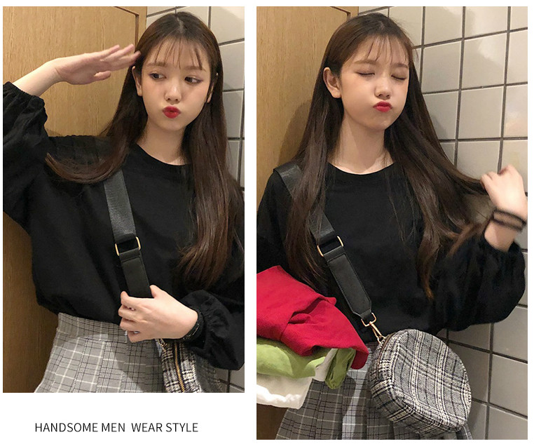 Áo Thun Nữ Tay Dài Cổ Tròn Màu Trơn Phong Cách Hàn Quốc