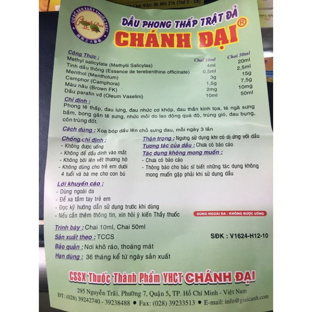 Freeship Dầu phong thấp trật đả Chánh Đại_ 50ml