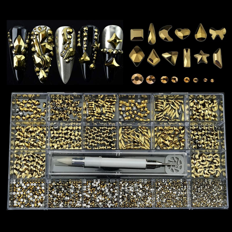 Phụ Kiện Đá Trang Trí Móng Tay Nghệ Thuật Mặt Phẳng Đính Đá Kèm Bút Gắp