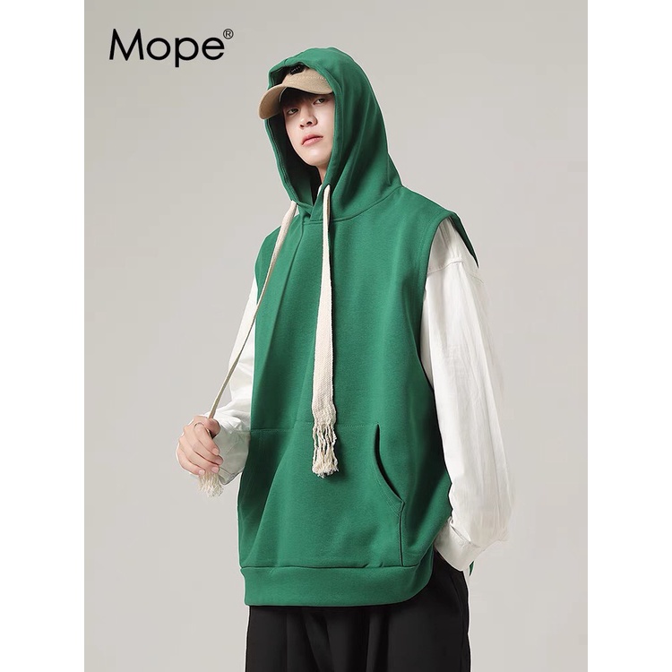 Áo Hoodie  form rộng trơn sát nách có mũ trùm đầu phối dây dài Áo HOODIE cổ tròn khồng tay nam nữ đều mặc mùa  thu đông