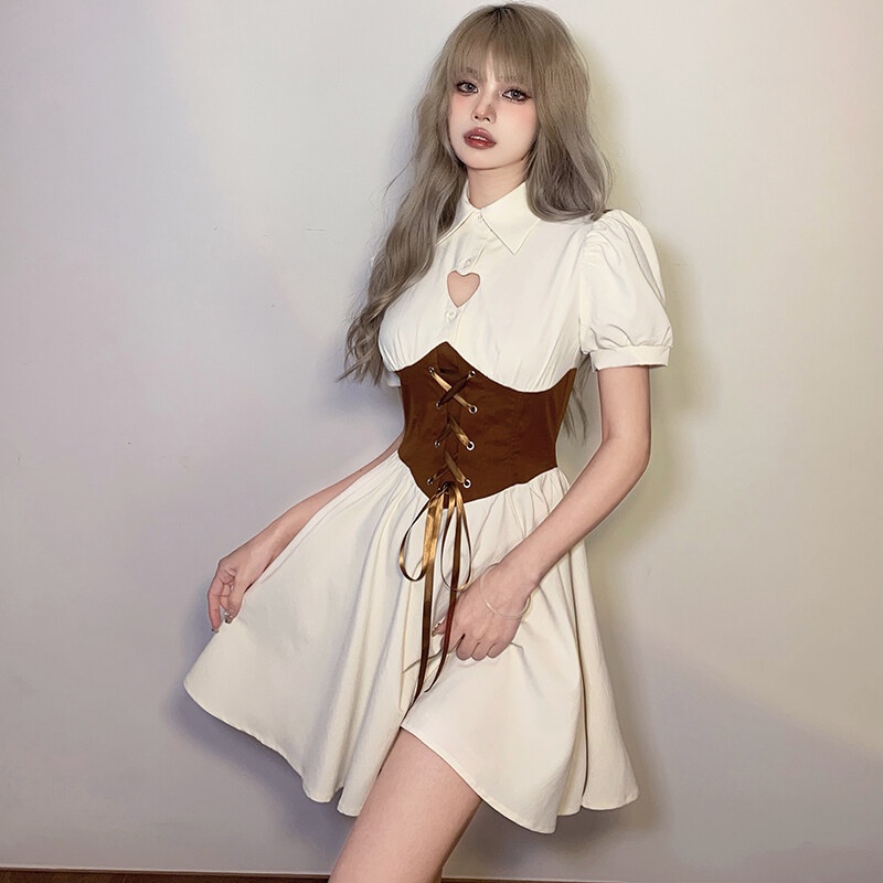 Kliou 2023 new Đầm Chữ A Ngắn Tay Cổ Polo Thắt Dây Eo Phong Cách Pháp Cổ Điển Dành Cho Nữ