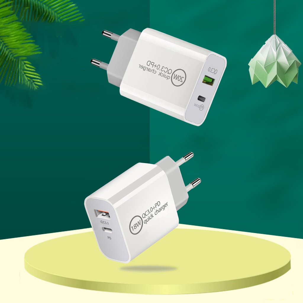 Cốc Sạc Điện Thoại Nhanh Hai Cổng Us / Eu / Uk / Au Pd 20w Qc3.0