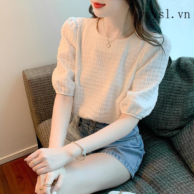 Áo Sơ Mi Chiffon Cổ Tròn Tay Ngắn Thời Trang Mùa Hè 2022 Kiểu Mới Cho Nữ