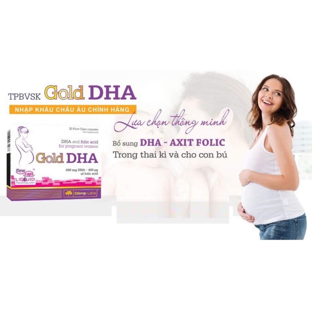 DHA Cho Bà Bầu Gold DHA - Bổ Sung DHA &amp; Axit Folic Cho Bà Bầu &amp; Phụ Nữ Sau Sinh (Hộp 30 Viên)