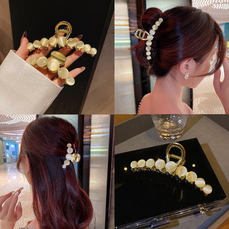 Kẹp tóc thời trang khảm đá opal sang trọng thanh lịch