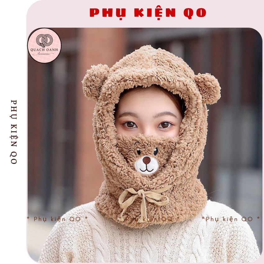 Mũ Lông Cừu Tai Gấu Kèm Khẩu Trang MU08