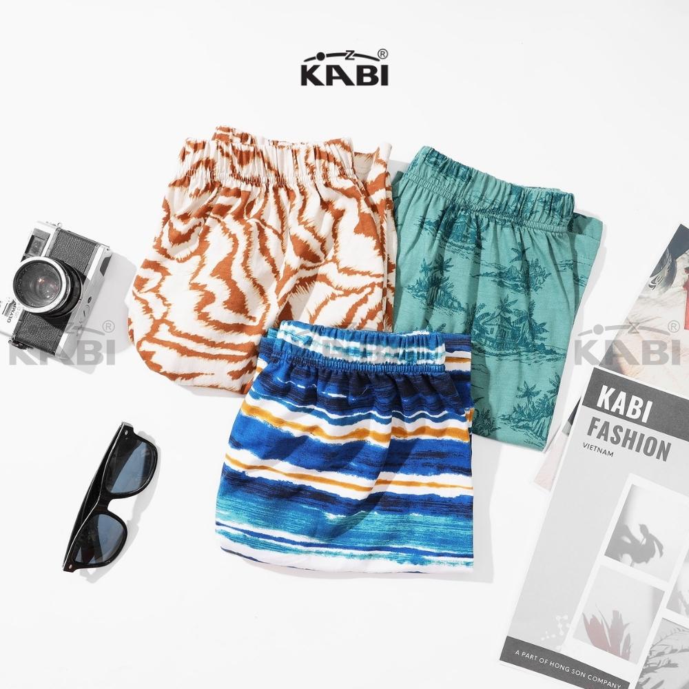 Quần đùi nam KABI short thun cotton co giãn thoáng mát mặc nhà hoa văn không túi