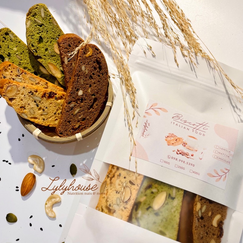 BISCOTTI nguyên cám 3 vị - Bánh ngũ cốc ăn kiêng không đường