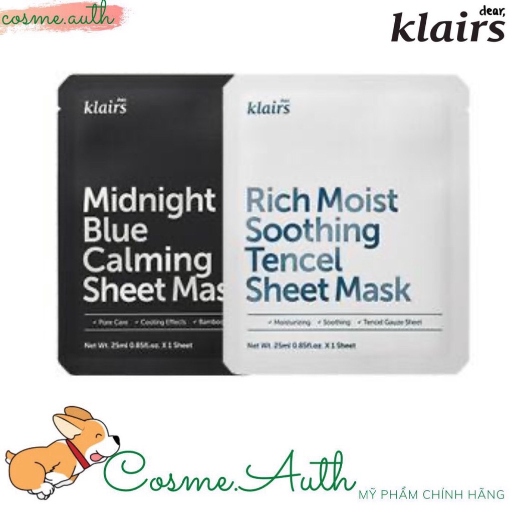 Mặt Nạ Dear, KLAIRS Midnight Blue Calming Sheet Mask 25ml- Màu Đen