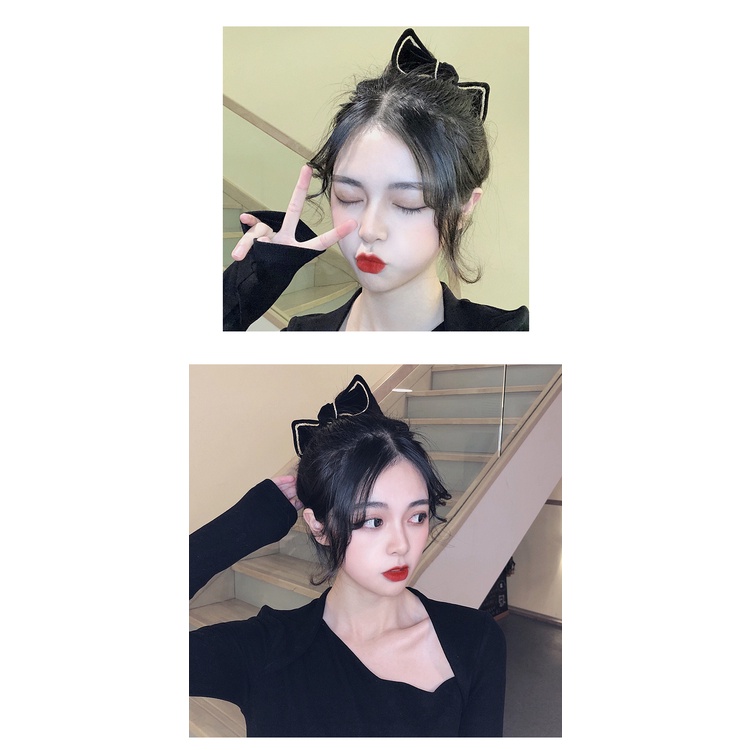 Kẹp Tóc Nơ Nhung Đen Phong Cách Retro
