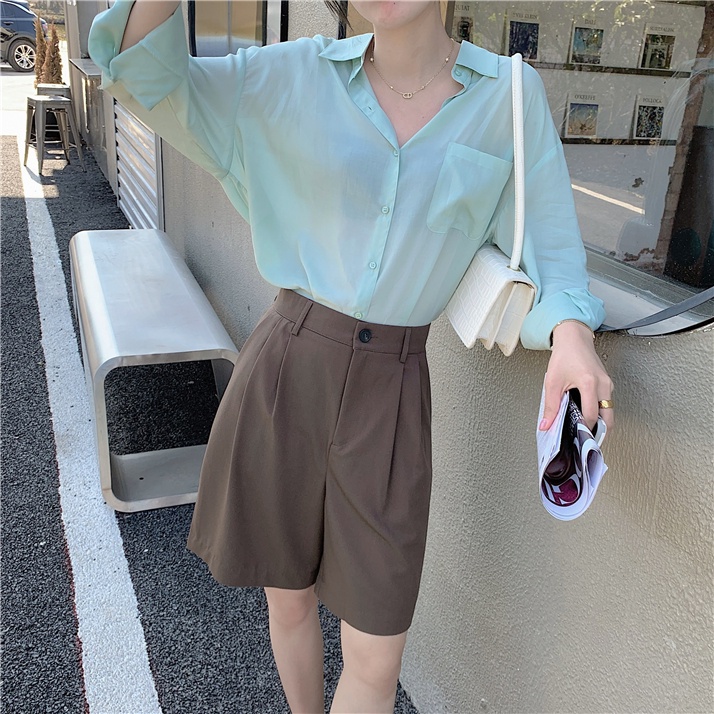 Quần ngắn SUXI ống rộng lưng cao thời trang thanh lịch cho nữ