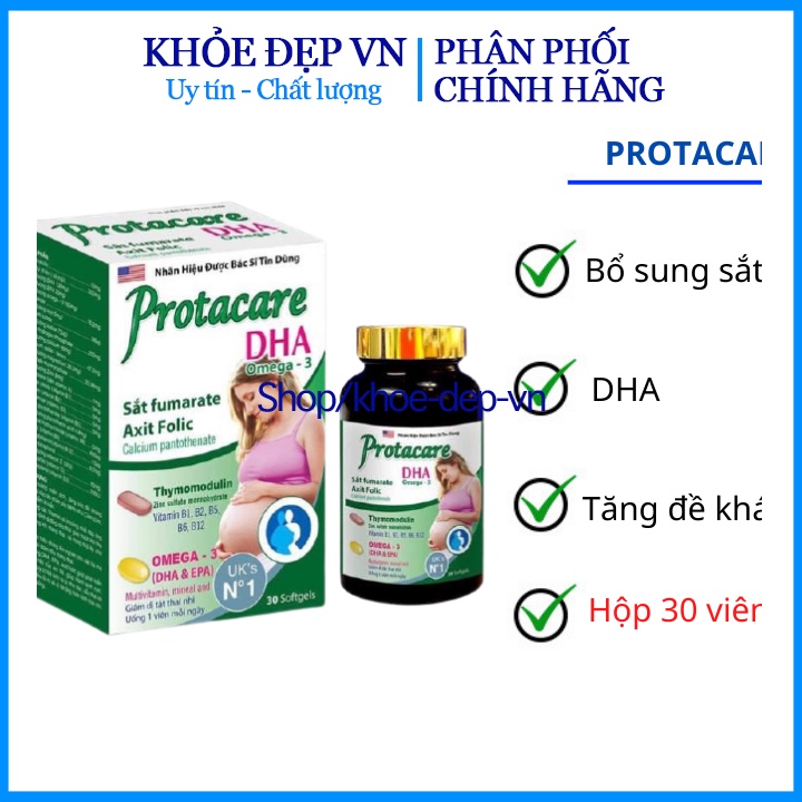 Viên uống Protacare DHA Omega-3 – Bổ sung dinh dưỡng cho mẹ bầu, tăng miễn dịch, bổ sung vitamin – Hộp 30 viên