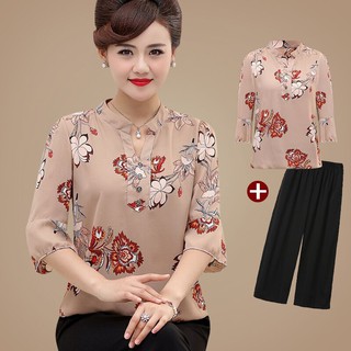 One Áo Sơ Mi Họa Tiết Hoa Thời Trang Mùa Hè Cho Phụ Nữ Trung Niên