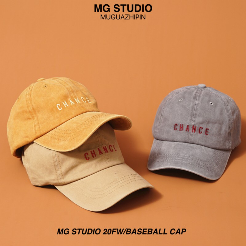 Mũ lưỡi trai MG STUDIO bằng cotton phai màu thêu chữ &quot;CHANCE&quot; thể thao