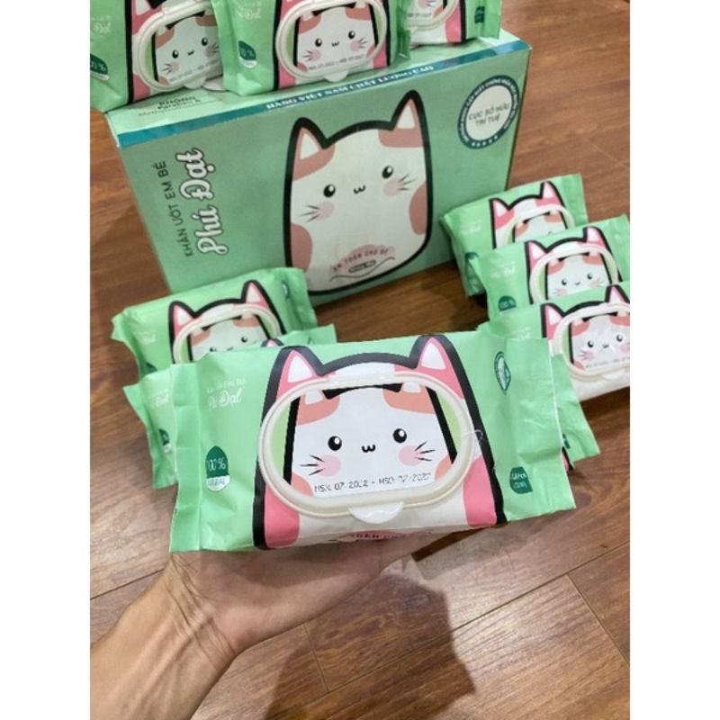 Khăn ướt Phú Đạt hình mèo dễ thương, siêu cute  không cồn  an toàn cho bé