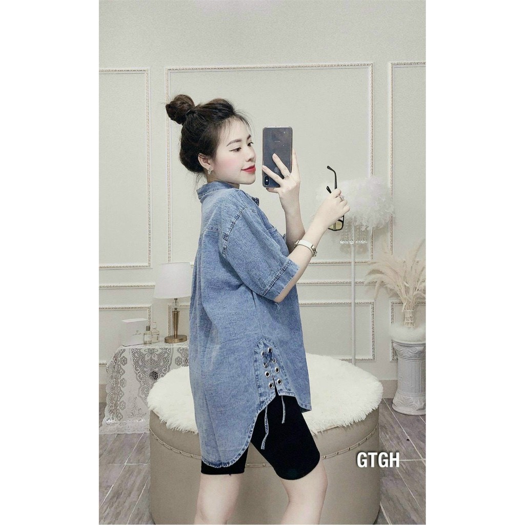 áo jean nữ form rộng thêu NY - áo bò nữ Mickey from thụng xinh cá tính bán theo phân loại