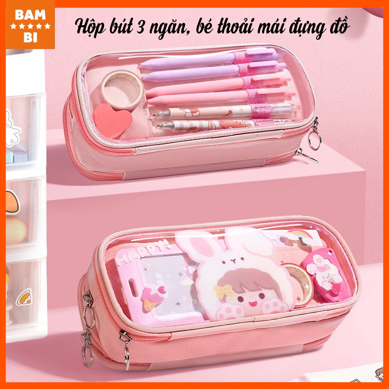 Hộp bút trong suốt Bambi cho bé trai, bé gái - Nhiều màu sắc