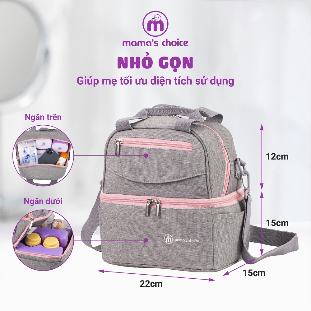 Balo Bỉm Sữa Giữ Nhiệt Mama’s Choice Đa Năng, Giữ Nhiệt Bình Sữa, Đựng Đồ Cho Mẹ Bé, Thiết Kế 2 Tầng, Chất Liệu Cao Cấp