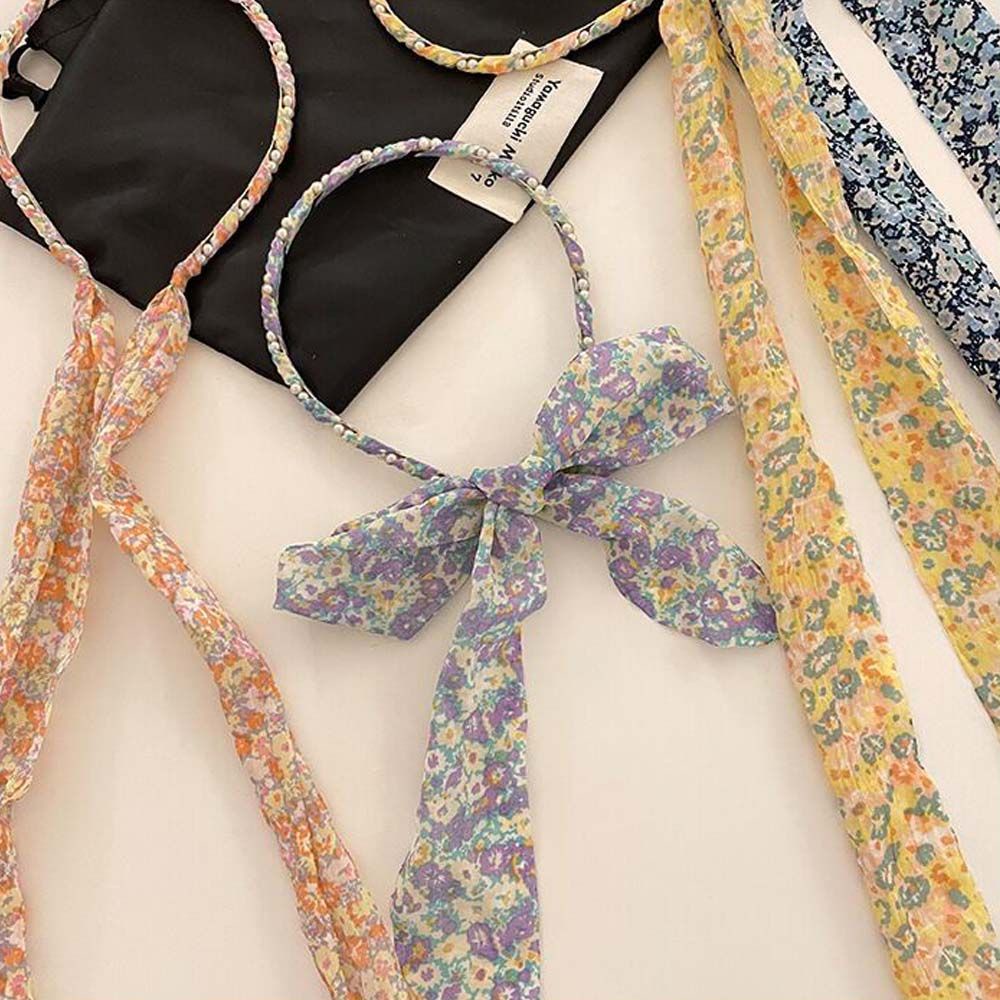 Cài tóc SKJK vải chiffon thắt nơ họa tiết hoa xinh xắn cho nữ