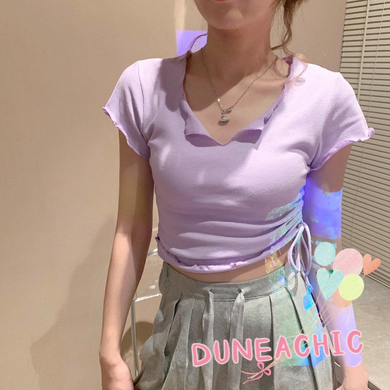 Áo Croptop Ngắn Tay Phối Dây Rút Thời Trang Dành Cho Nữ