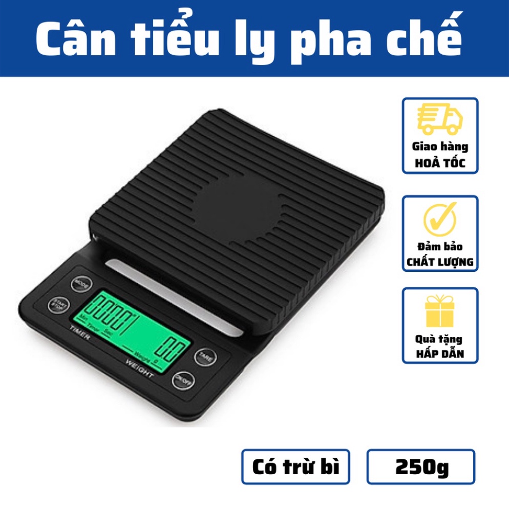 Cân pha cà phê tiểu ly điện tử mini cafe rang xay Espresso định lượng 0.1g - 5kg độ chính xác cao làm bánh nhà bếp