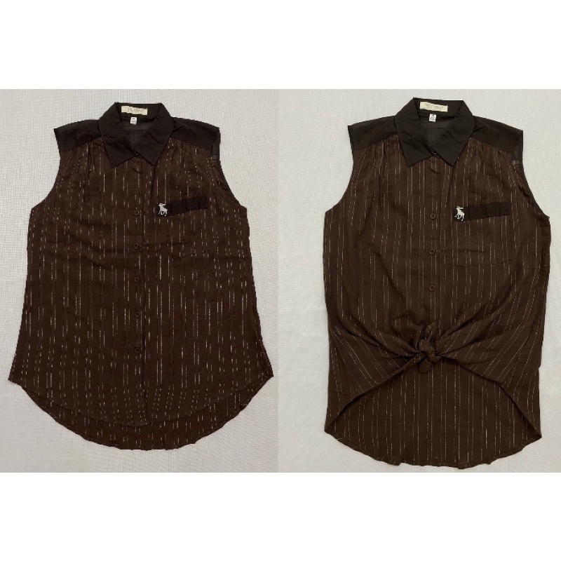 Áo sơ mi sát nách vải kate sọc kim tuyến Abercrombie & Fitch (Size M) - Thanh lý vnxk