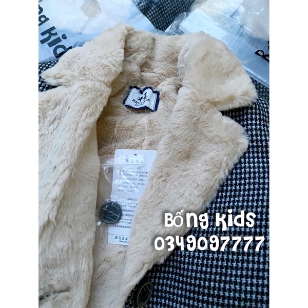 Áo Coat Dạ Bé Gái Lót Lông Kẻ Ô KEYLADS