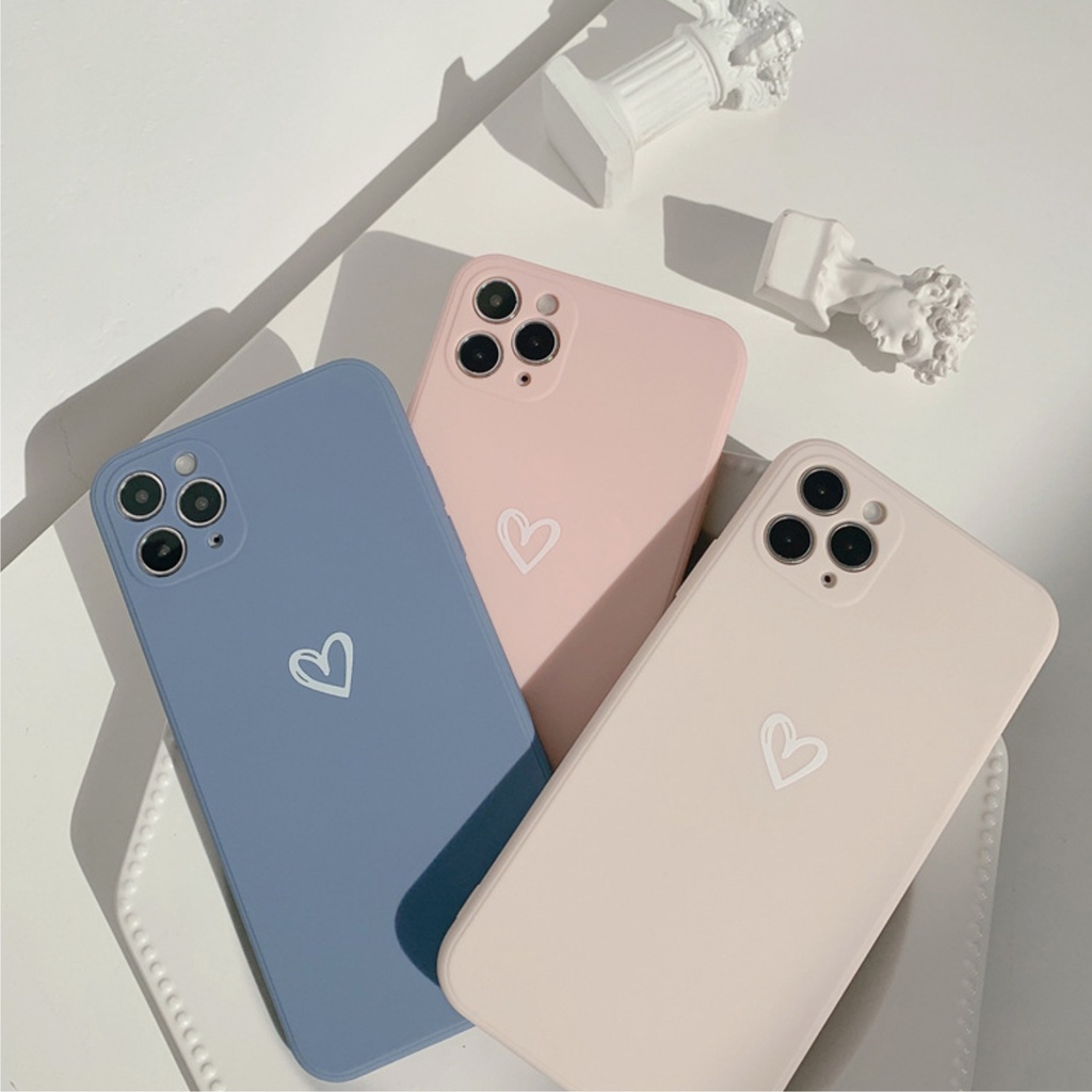 Ốp Lưng Silicon Màu Bảo Vệ Camera Heart - E078